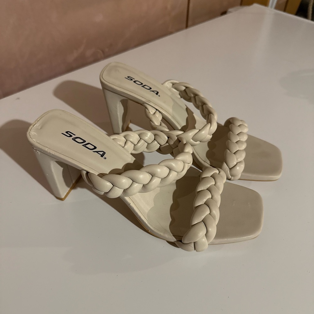 Soda Women's Ivory Braided Heels